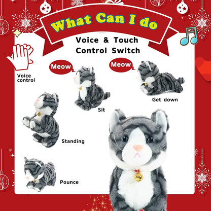 Plush Stuffed Animal Interactive Cat Robot Toy, LED Robotic Cat Barking Meow Kitten Touch Control, Electronic Pet, RobotKitty Toys, Animated Toy Cats for Girls Baby Kids