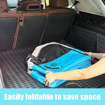 Large Portable Pet Crate for Car Travel, 24"x22"x25" Foldable Dog & Cat Carrier with Secures Seatbelt & Headrest Strap, Oxford Soft-Sided Pet Kennel with Removable Bed for Medium & Large Pet