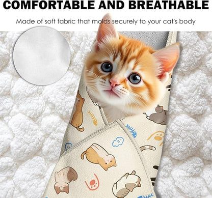 27.6" Cat Grooming Wrap, Self Adhesive Cat Wrap for Cutting Nails, Anti-Escape Calming Cat Swaddle Wrap for Medicine Ear Cleaning, Anti-Scratch Cats Burrito Restraint Blanket, Pet Tool (6-10 lbs)