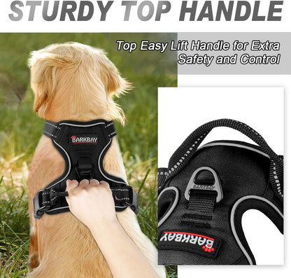 BARKBAY No Pull Dog Harness Front Clip Heavy Duty Reflective Easy Control Handle for Large Dog Walking(Black,XS)