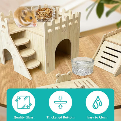 BNOSDM Hamster Food and Water Bowl Mountain Fuji Style Glass Drinking Dwarf Hamster Feeder Anti-Turning Dish for Syrian Hamsters Gerbils Mice Rats or Other Similar-Sized Pets (Transparent)