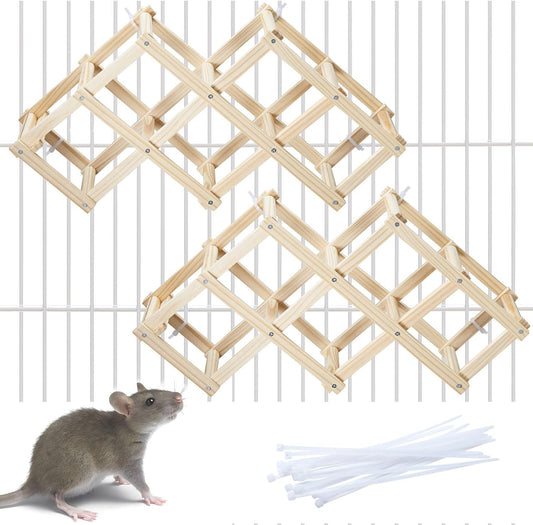 Wooden Rat Climbing Toys, Natural Pet Rat Cage Accessories Climbing Ladder, Fancy Rats Enrichment Toy Activities, Hanging Rodent Toys for Pet Rats in Cage Playing Chewing (M, 2pcs)