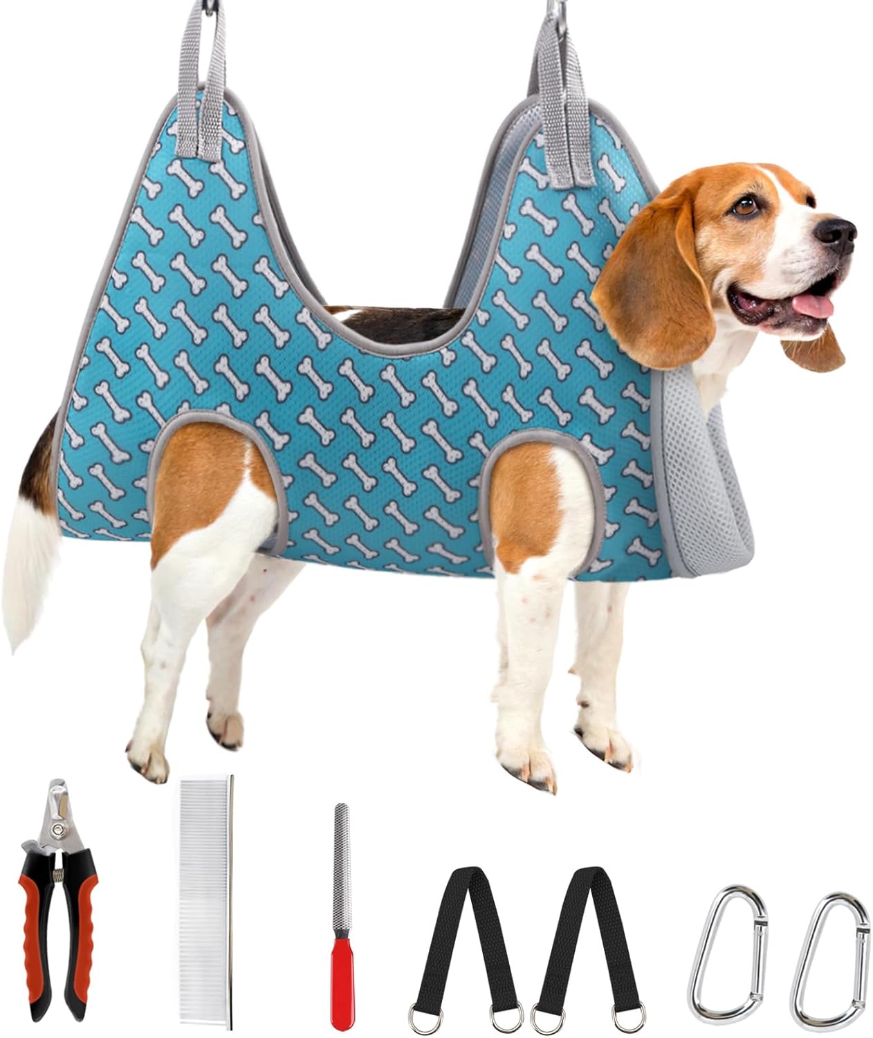 Supet Dog Grooming Hammock Harness for Dogs Cats, Relaxation Pet Nail Clipper Hammock, Restraint Dog & Large Animal Leashes Sling for Groomingk for Nail Trimming (Coral Blue, L)