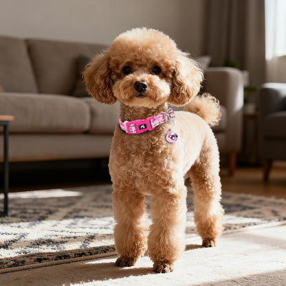 Pink Small Dog Collar with Bell - Reflective Soft Kitten-Safe Collar for Tiny Dogs, Adjustable Flower Pattern Nylon Collar for Teacup Chihuahua Pomeranian Kittens (Small Flower)