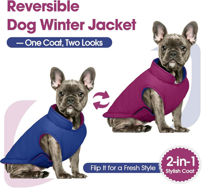 QBLEEV Reversible Dog Jacket for Small Dogs, Waterproof Windproof Warm Winter Coat with Adjustable Fit & Leash Hole, Lightweight Reversible Puffer Vest, Purple, S – Fits Yorkie, Shih Tzu