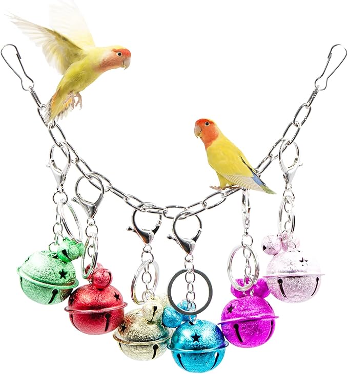 Oooct Bird Swing Bells Toys, Colorful Parrot Metal Bells, Hanging Bird Chewing Toys, Bird Cage Accessories, Suitable for Small to Medium Birds Budgie Lovebirds Conures Parakeets Cockatiels