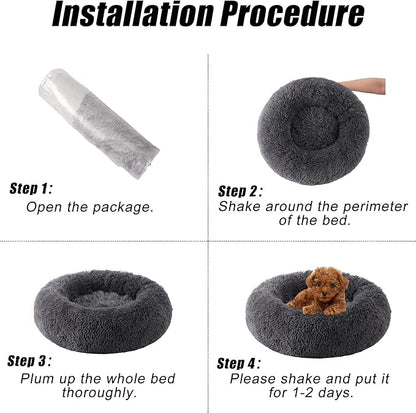 Small Round Dog Bed, Cat Beds for Indoor Cats, Calming Anti-Anxiety Donut Bed for Puppy and Kitten, Washable Round Fluffy Pet Bed for Small Dogs and Cats(Fits up to 15 lbs Pets)