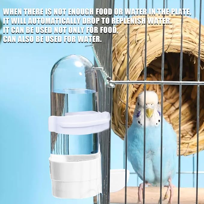 Automatic Bird Feeder and Water Dispenser, 2PCS Cage Accessories for Parrots, Budgie, Lovebirds, Parakeet, Cockatiel - Food Seed and Bottle Drinker (White 90ml)