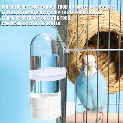 Automatic Bird Feeder and Water Dispenser, 2PCS Cage Accessories for Parrots, Budgie, Lovebirds, Parakeet, Cockatiel - Food Seed and Bottle Drinker (White 90ml)