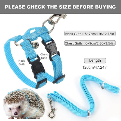 Adjustable Hedgehog Harness for Training Playing Traction Rope Small Animal Pet Outdoor Play (Blue, Small)