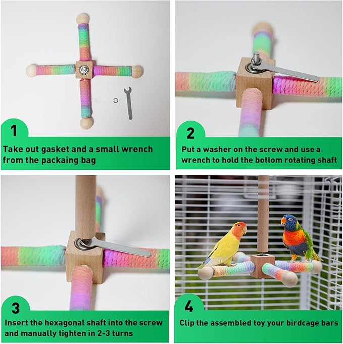 24 Inch Bird Perch Rope with 360° Free Rotating Stand, 0.8 Inch Diameter Natural Cotton Rope Perch for Parakeets, Cockatiels, Parrots, Conures - Safe, Durable Bird Cage Accessory for Chewing & Resting