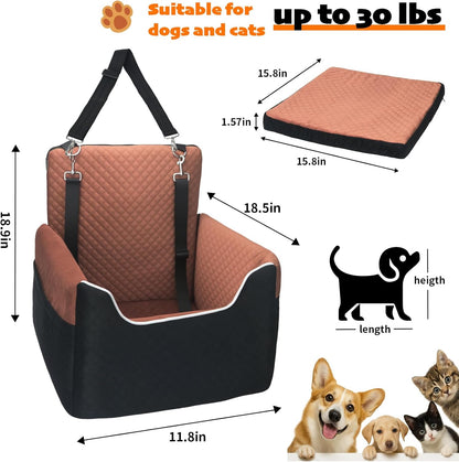 ALL GOOD PET SUPPLIES Dog Car Seat for Small/Medium Dogs, Dog Booster car seat, Memory Foam Elevated Cushion, Fully Detachable and Washable,2 Clip-On Safety Leashes, Anti-Slip
