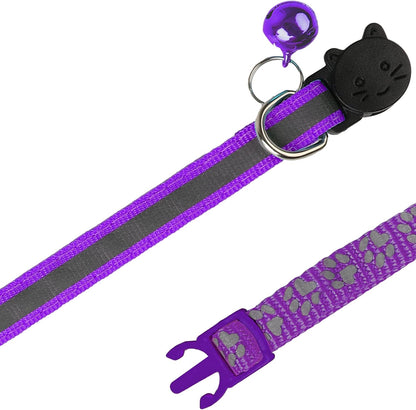 BANMODER 2 Pack Reflective Cat Collar Breakaway with Bell,Personalized Kitten Collars,Adjustable Safety Buckle Collar for Male Cats Girls & Boys (Purple)