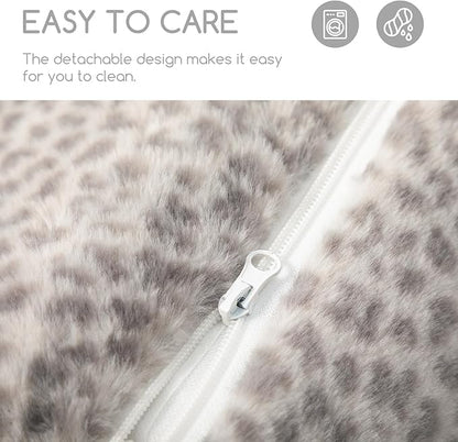 Hollypet Cat Bed Fluffy Plush Mutifuctional Double-Layer Soft Pet Couch Orthopedic Sofa Nest Beds for Small Cats and Dogs, Snow Leopard (21x15x8 inch)