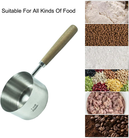 1 Cup Stainless Steel Dog Cat Food Measuring Scoop for Dry and Wet Food, Accurate Measurement for Rice, Flour, Grain (Long Handle Silver)