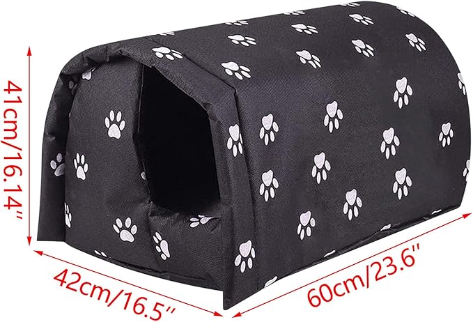 Outdoor Feral Cat House Winter, Weatherproof Waterproof Rainproof Foldable Cotton Filled Thicken Stray Feral Cats Dogs Tent Shelter Home Keep Warm Outdoor Indoor Garden (Large - 3 Cats)