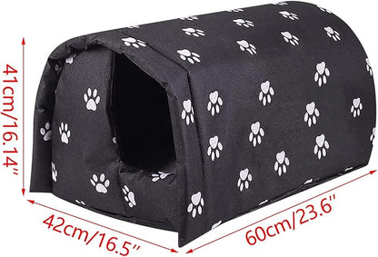 Outdoor Feral Cat House Winter, Weatherproof Waterproof Rainproof Foldable Cotton Filled Thicken Stray Feral Cats Dogs Tent Shelter Home Keep Warm Outdoor Indoor Garden (Large - 3 Cats)