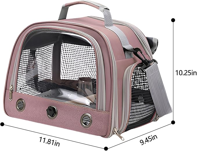 Bird Backpack,with Feeder Cups Tray Perch Portable Breathable Bird Carrier,for Small Birds Parrots Cockatiels (Pink)