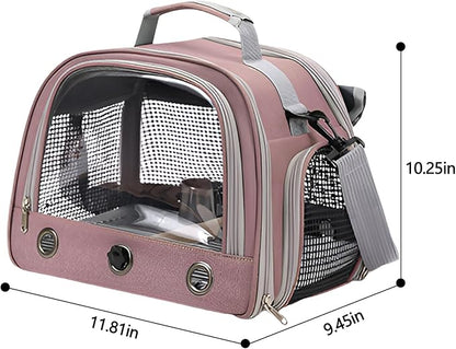 Bird Backpack,with Feeder Cups Tray Perch Portable Breathable Bird Carrier,for Small Birds Parrots Cockatiels (Pink)