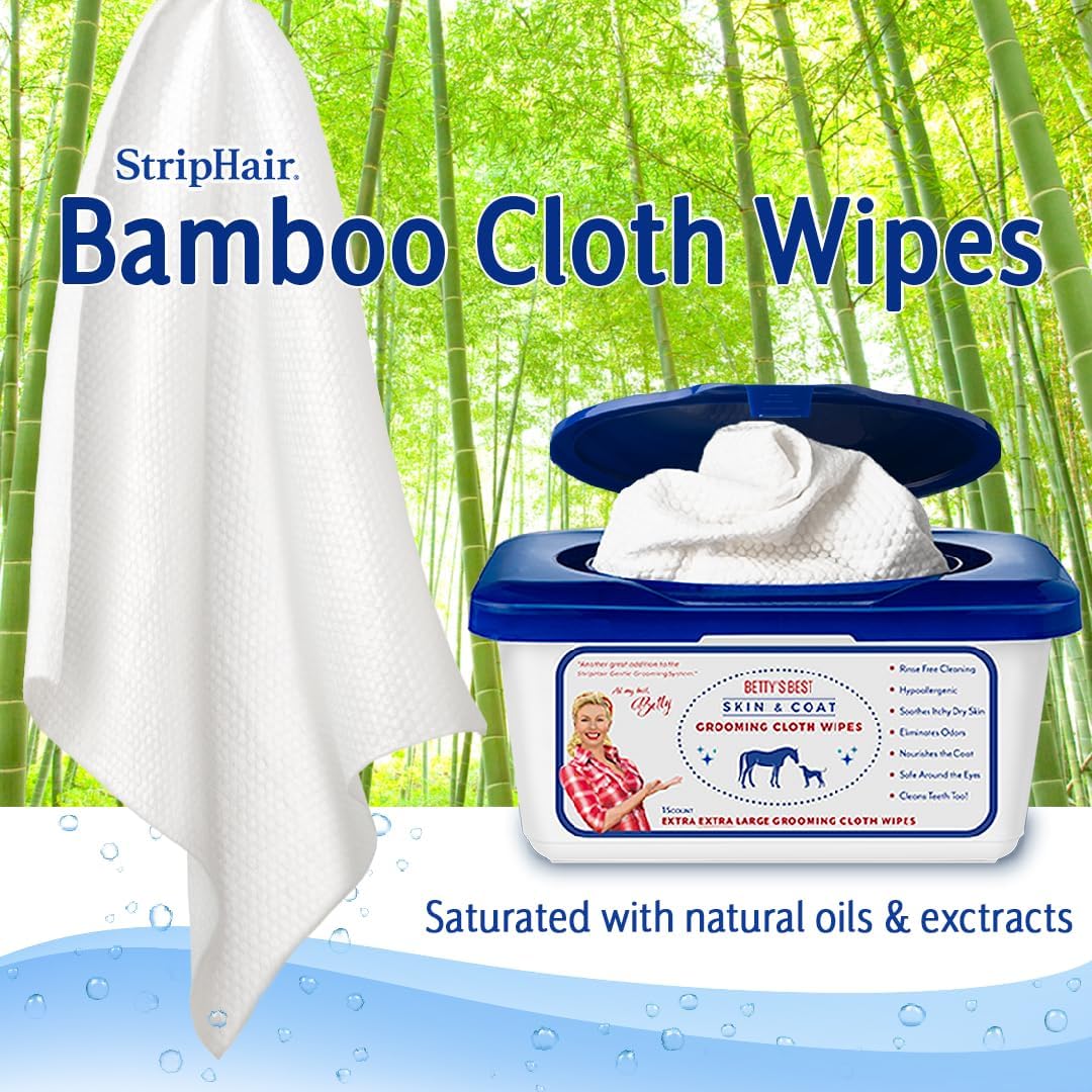StripHair Bamboo Cloth Wipes Extra Large Reusable for Dog Pet Horse Coat Grooming and All Purpose - 2 Pack Combo: 2 Size Cloths: 12x12in and 8x8in