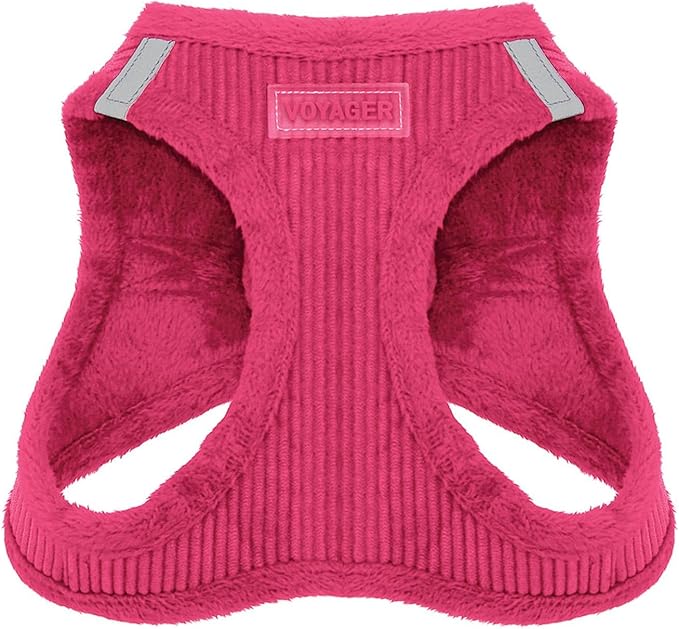 Best Pet Supplies - All Weather Mesh/Plush, Reflective, No Pull Harness for Small, Medium Dogs, Cats - Secure with Hook & Loop Fastener, Buckle, Double D-Rings - Fuchsia Corduroy, L