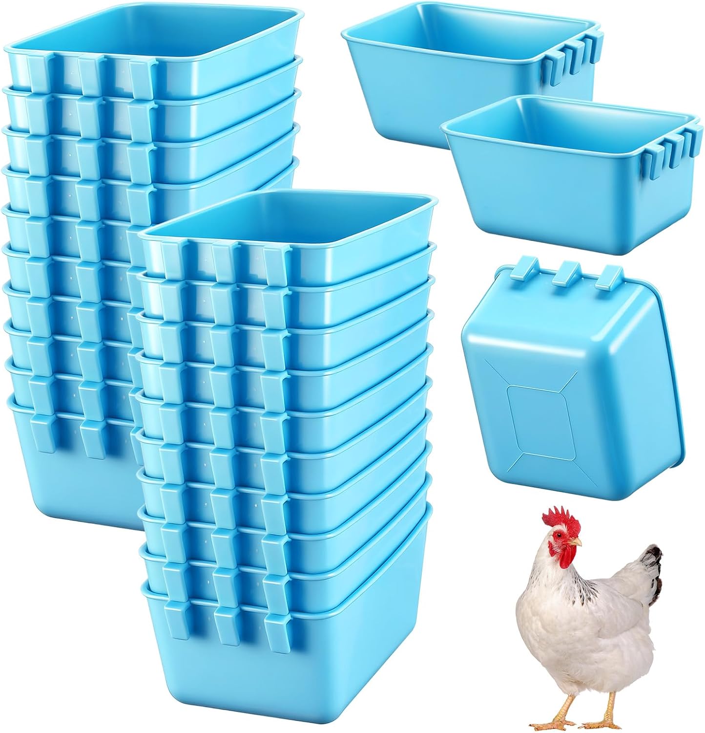 Maxdot 20 Pcs Cage Cups Chicken Feeder Waterer 16 oz Birds Feeders Hanging Bunny Cage Chicken Water Bowl for Pet Parrot Rooster Parakeet Gamefowl Poultry Pigeon Wire Hutch(Light Blue)