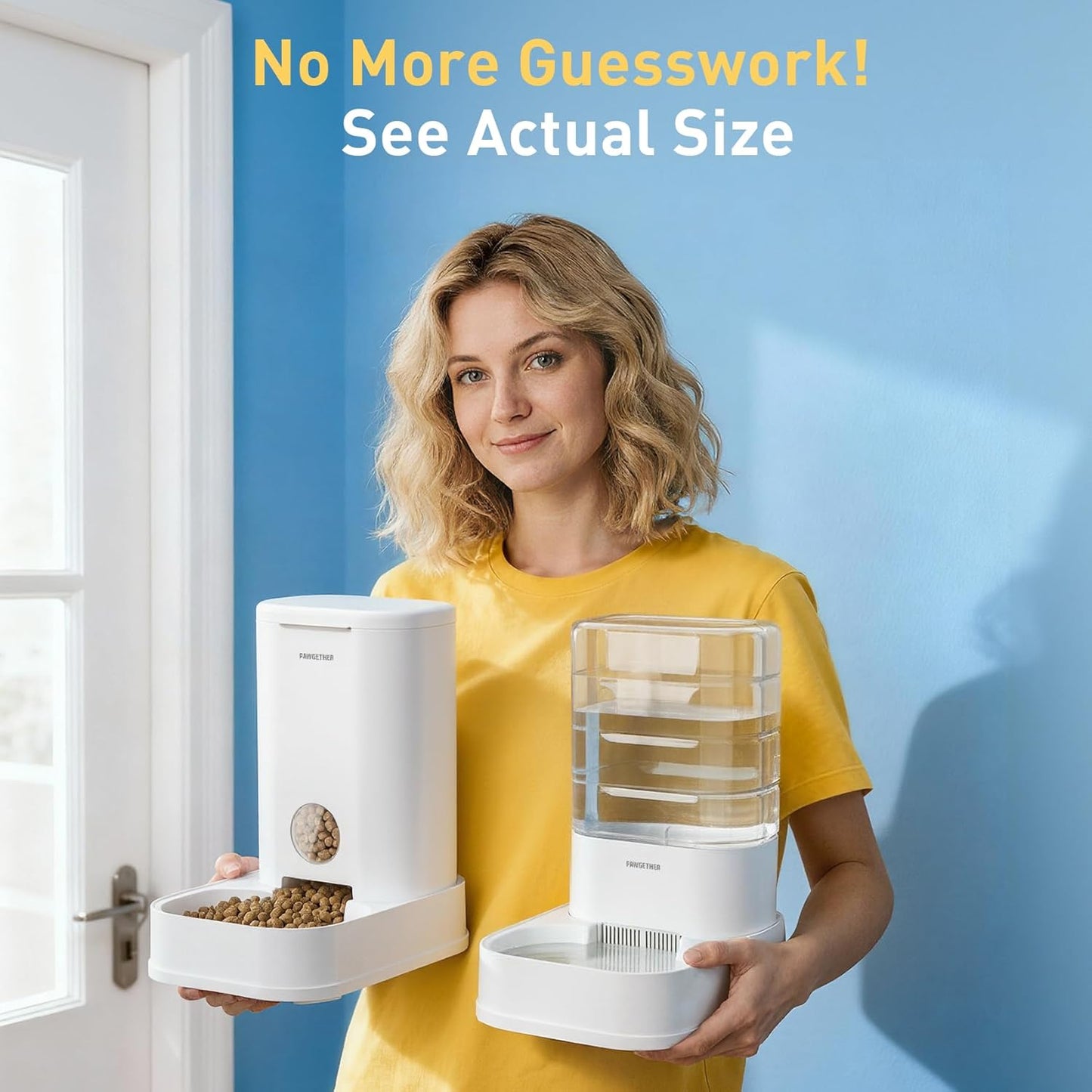 PAWGETHER® Gravity Cat Feeder, Self-Dispensing Dog Food Dispenser, Pet Food Station 1 Gallon/3.5L Capacity Automatic Pet Feeder Cat & Dog Food Bowl, Easy to Fill