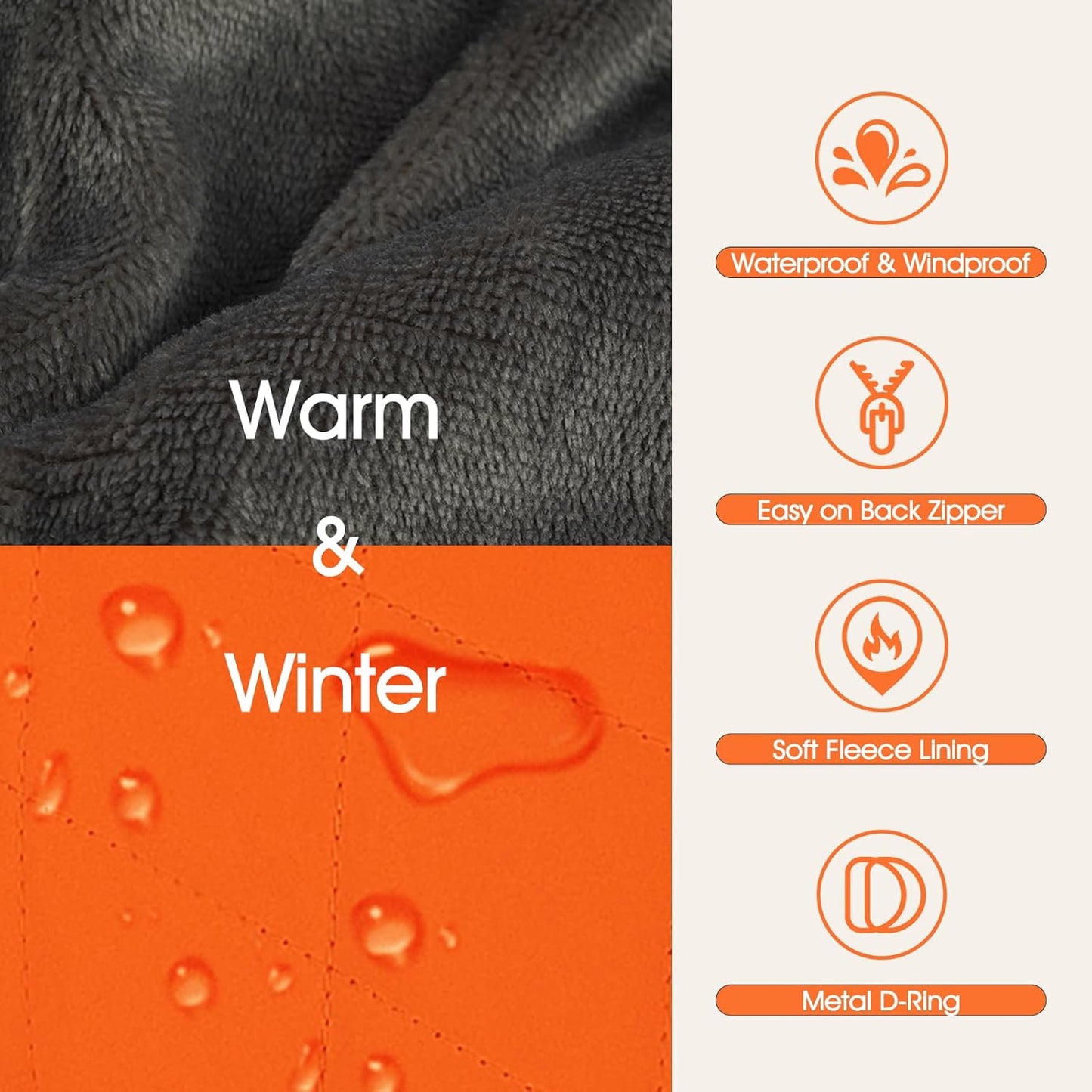 Dog Coat with Harness Built in -Orange,XL- Fleece Lined Dog Snow Jacket Snowsuit，Adjustable Reflective Winter Warm Cold Weather Coat