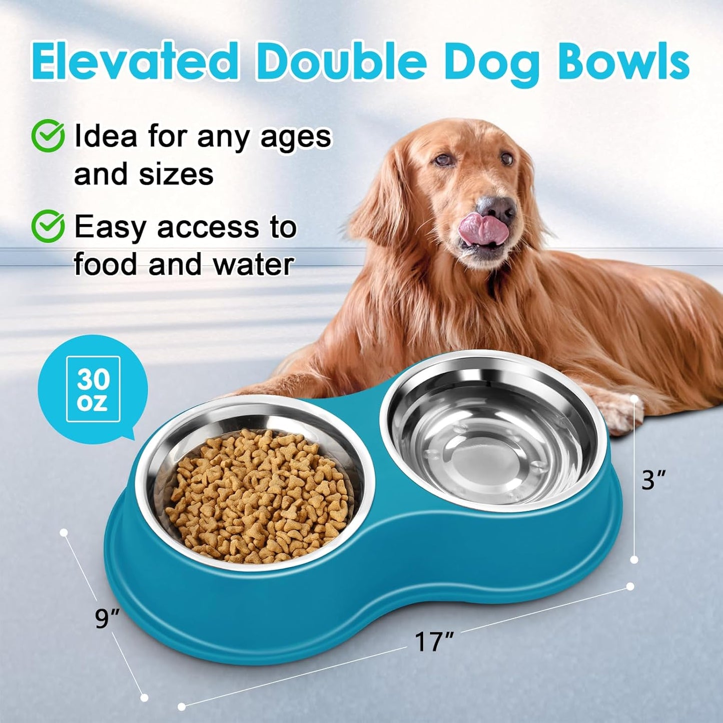 Dog Bowls Large Stainless Steel Dog Water and Food Bowls Set with No-Slip Base, Pet Feeder Bowls Raised Edges for No Spill, Dog Cat Dish for Small, Medium, and Large Pets