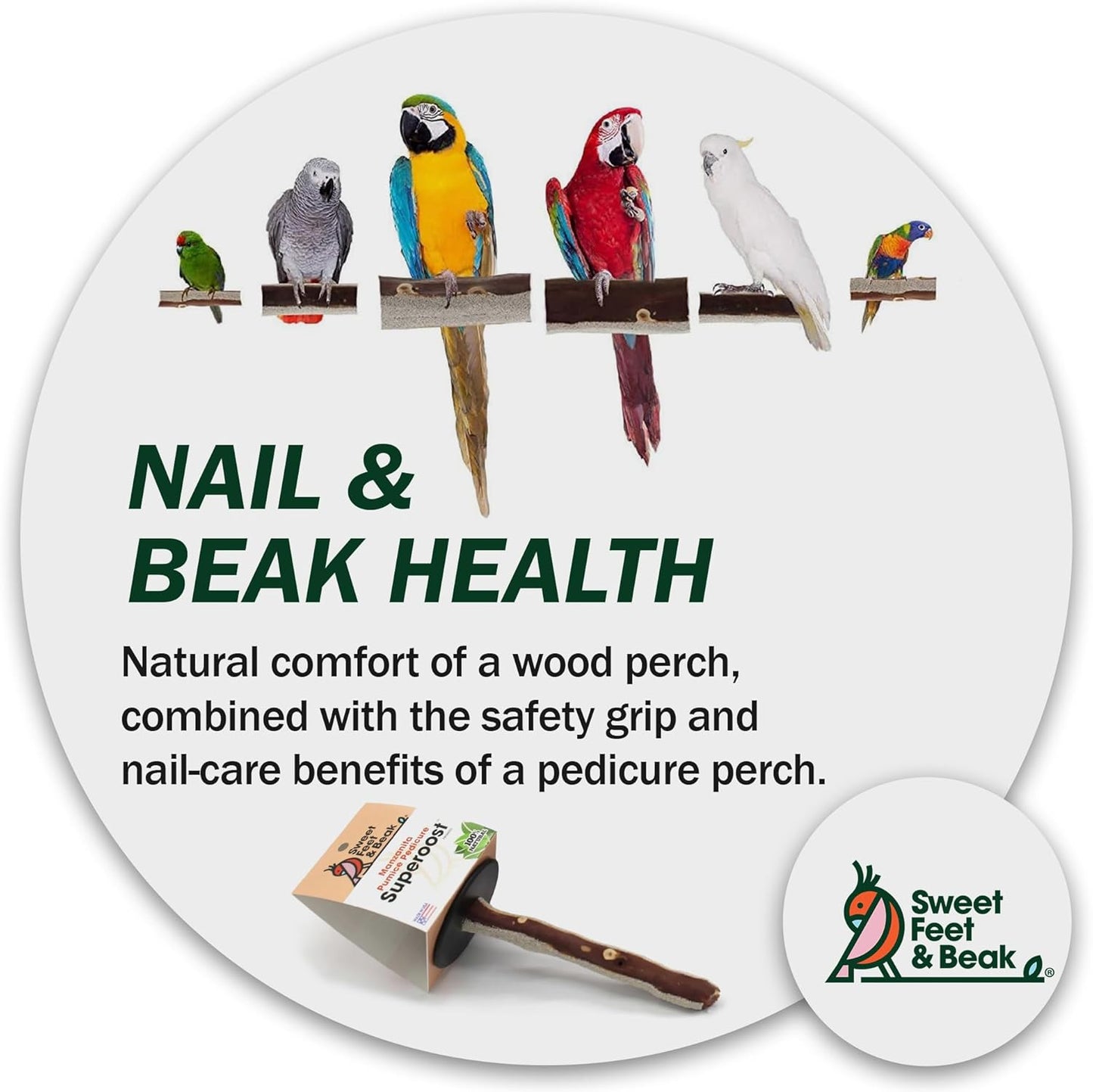 Sweet Feet and Beak Superoost Manzanita Pumice Pedicure Perch- Easy to Install Bird Cage Accessories for Healthy Feet, Nails and Beak - Natural Bird Perches Imitates Birds' Life in The Wild - L 12"