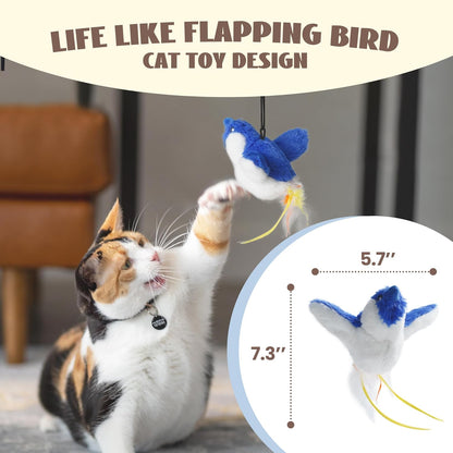Flapping Bird Cat Toy, Interactive Catnip Kitten Toy with Lifelike Chirping, Rechargeable & Touch Activated for Bored Indoor Adult Cats of All Breeds, Blue