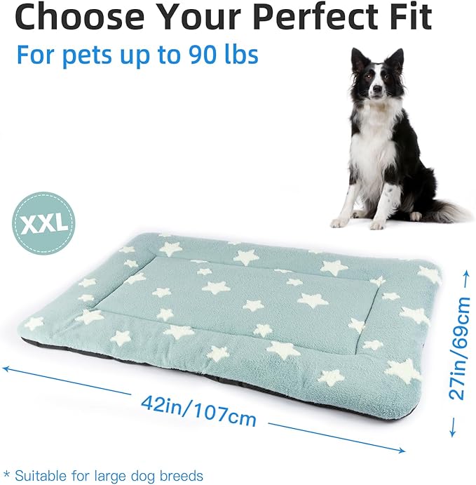 Mora Pets Dog Crate Pad Dog Kennel Bed Crate Mat for Large Dogs Washable Cute Star Pet Bed for Cage Ultra Soft Flat Pillow Cushion for Cozy Sleeping Anti-Slip Blue 42 x 27