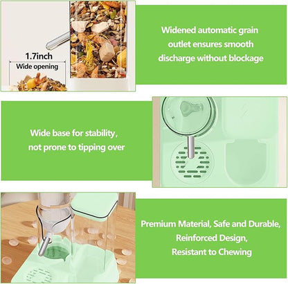 2-in-1 Hamster Water Bottle & Enhanced Food Dispenser - 35% Larger Food Capacity, Leak-Proof Design for Glass Tanks/Wire Cages Small Animal Accessories (Green, 4.9IN+5.1IN+5.7)