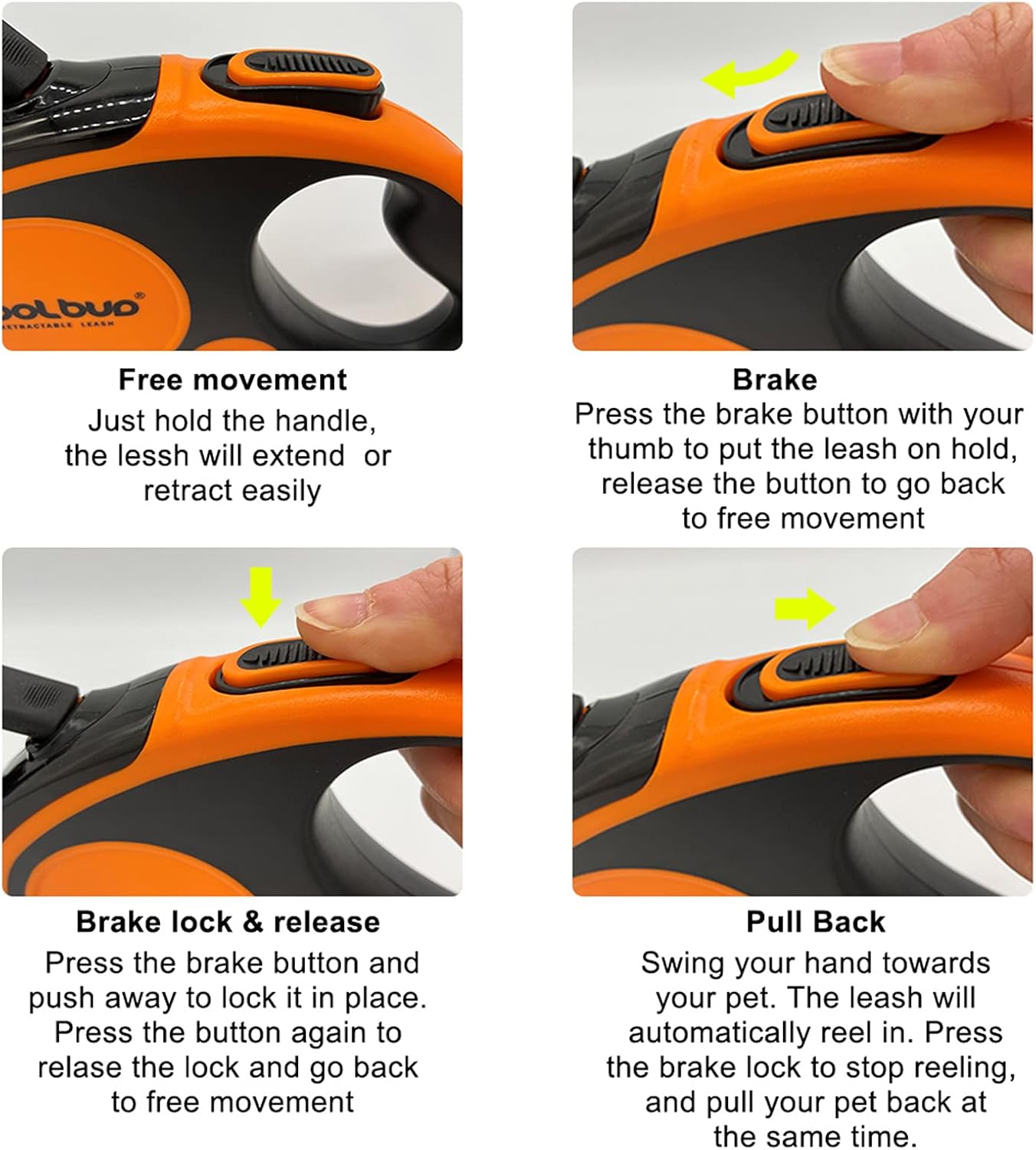 Retractable Dog Leash, Upgraded & Durable, 16ft Heavy Duty Pet Walking Leash with Anti-Slip Handle for Small Dog or Cat, Strong Reflective Nylon Tape, One-Handed Brake, Pause, Lock (Orange,Small)