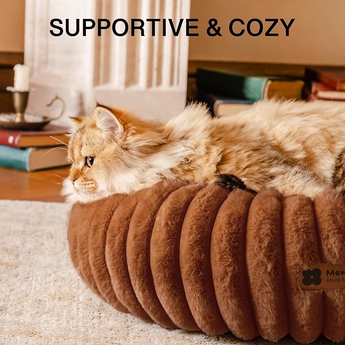 MEWOOFUN Donut Dog Beds for Small Dog, Calming Bed Round Cute Puppy Bed with Non-Slip Bottom, Fluffy Washable Pet Bed for Puppy and Kitten (Dark Brown, XS (20x20x6))