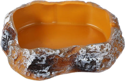 Reptile Food Bowl, Reptile Feeding Dish Corner Bowl Water Resin Rock Worm Feeder Dish XS (4.1 in, Orange), Intended for Lizards/o/Scaled Pet/Leopard o/Spiders