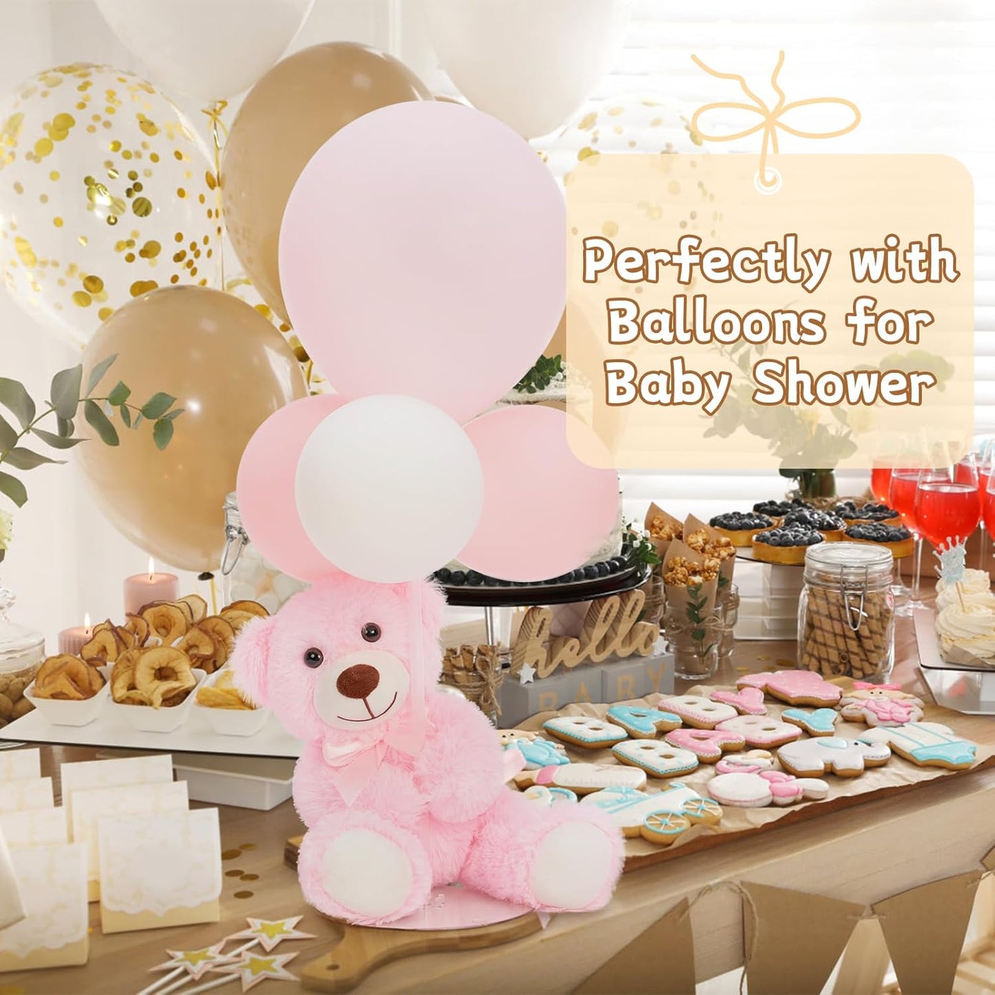 MorisMos 3Pcs Teddy Bears Bulk Baby Shower, 14inch Cute Teddy Bear Stuffed Animals Plush, Small Stuffed Bears on Centerpiece Baby Shower, Pink