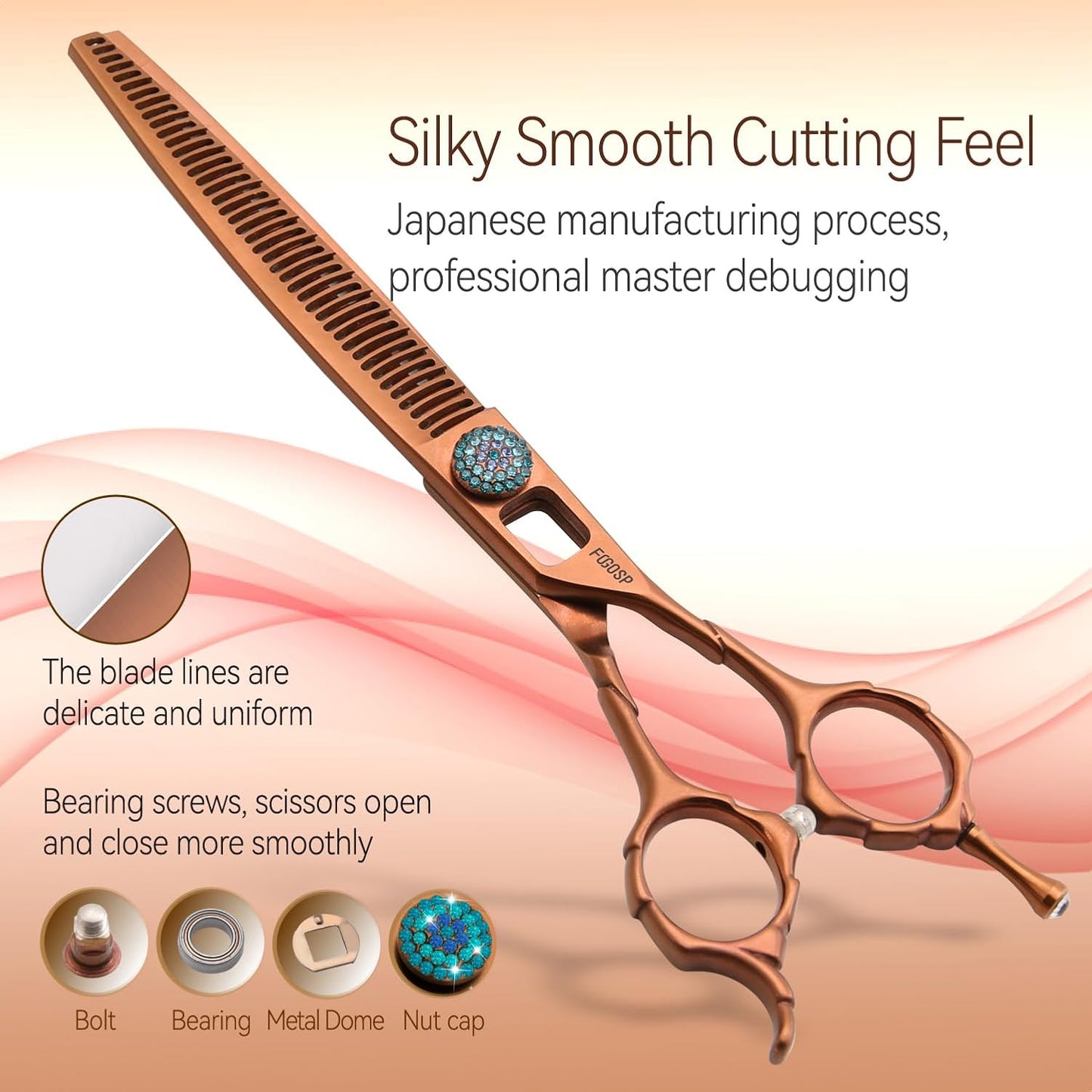 Chunkers Dog Grooming Scissors 7'' Professional Thinning Shears for Small Dogs Pet Grooming Scissors 70% Thinning Rate 18 Teeth High Cobalt Alloy Steel for Groomers(7,Chocolate Chunker)