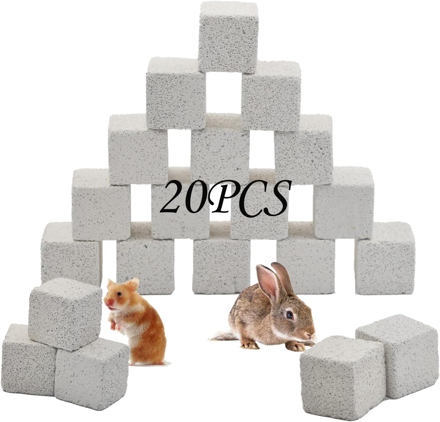 PINVNBY 20 Pcs Lava Blocks for Rabbits,Chinchillas Lava Block Hamster Mineral Stone Small Animals Square Calcium Stones Teeth Pumice Grinding Chews Toy for Bunny Hamsters Chinchilla Guinea Pig
