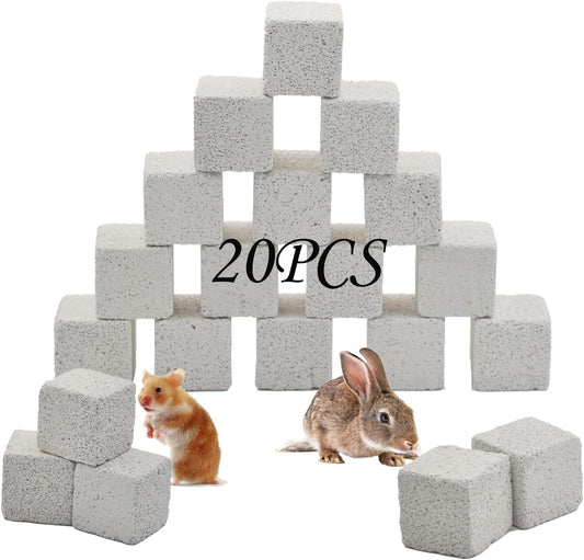 PINVNBY 20 Pcs Lava Blocks for Rabbits,Chinchillas Lava Block Hamster Mineral Stone Small Animals Square Calcium Stones Teeth Pumice Grinding Chews Toy for Bunny Hamsters Chinchilla Guinea Pig