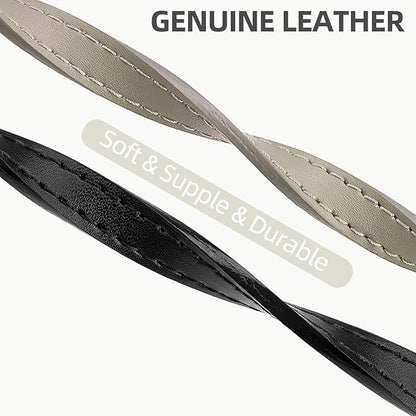 PUPTECK 2 PCS Soft Genuine Leather Cat Kitten Collar with Bells Adjustable for Girl Boy Cats Puppy - Black, Khaki