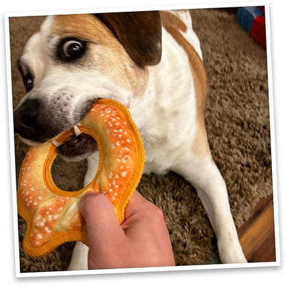 Doggijuana Tuffer Chewer Mini Plush Dog Toy | Funny Dog Toy Plush with Juananip Catnip for Dogs | Calming Aid for Dogs | Interactive Squeaky Chew Toy for Play (Pretzel Ring)