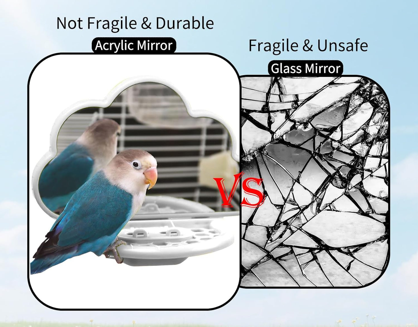 Bird Mirror with Perch & Slow Feeder – Interactive Bird Toy, Birds Cage Accessories for Parakeet, Budgies, Cockatiels, Conures, Lovebird, Finches & Canary – Relieve Boredom-White