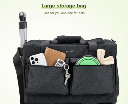 Pecute Cat Carrier with Wheels,Steel Wire Frame Cat Carrier, Stable Pet Trolley Bag for Cats, Pet Handbag and Stroller, Portable Cat Carrier Bag for Car Travel Bus Subway, Dark Grey