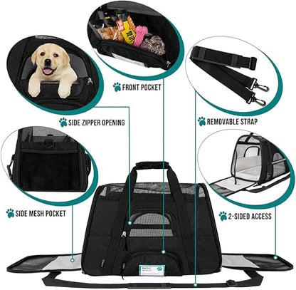 PetAmi Airline Approved Pet Carrier for Cat, Soft Sided Dog Carrier for Small Dogs, Cat Travel Supplies Accessories for Indoor Cats, Ventilated Pet Carrying Bag Medium Large Kitten Puppy, Large Black