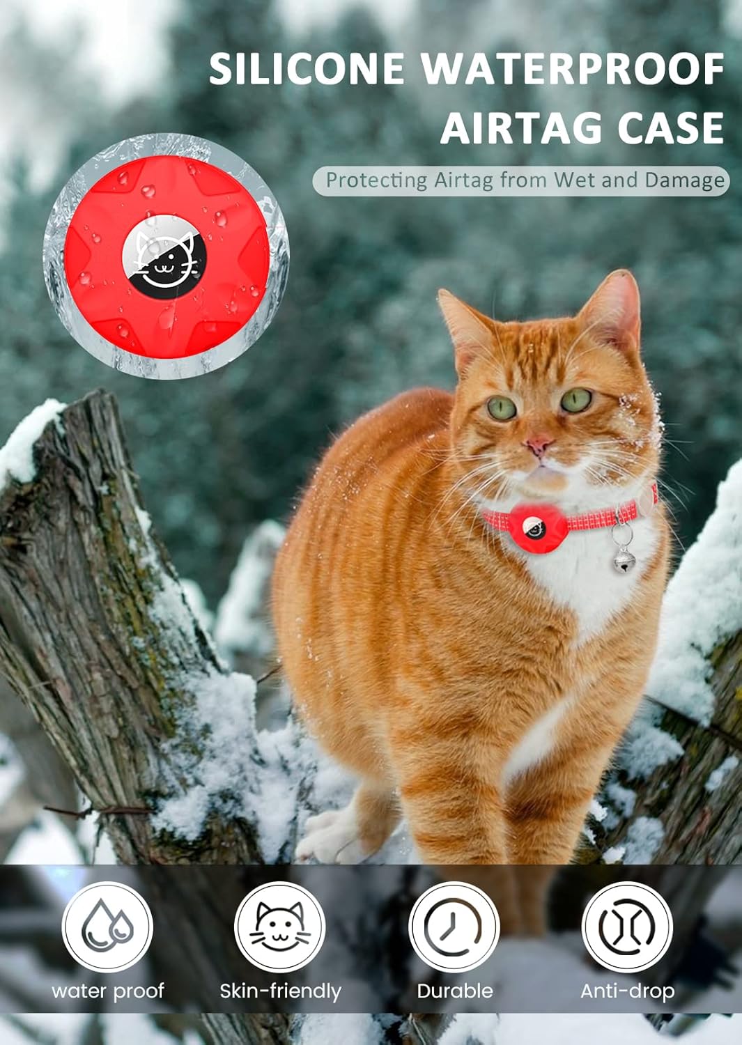 AirTag Cat Collar, Reflective Kitten Collar Breakaway Apple Air Tag GPS with Holder and Bell, Lightweight Tracker Collars for Girl Boy Cats, Kittens Puppies (Red)