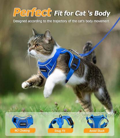 Halypet Cat Harness and Leash Set [MAX Safety 4th-Gen Upgrade] Escape Proof Adjustable Cat Leash Comfortable Soft Vest Easy to Wear Kitten Harness with Reflective Strip for Cats Walking, XS Blue