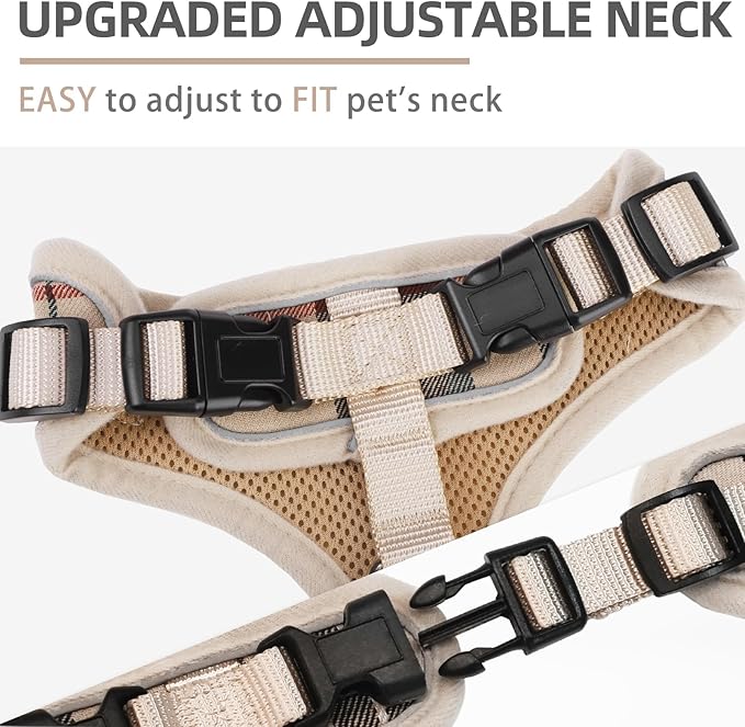 PUPTECK Soft Mesh Dog Harness and Leash Set Pet Puppy Cat Adjustable Reflective Padded Vest No Pull Harnesses, Beige, XS