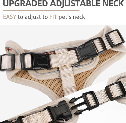 PUPTECK Soft Mesh Dog Harness and Leash Set Pet Puppy Cat Adjustable Reflective Padded Vest No Pull Harnesses, Beige, XS