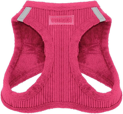 Best Pet Supplies - All Weather Mesh/Plush, Reflective, No Pull Harness for Small, Medium Dogs, Cats - Secure with Hook & Loop Fastener, Buckle, Double D-Rings - Fuchsia Corduroy, L